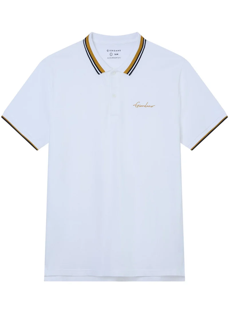 GIORDANO  Men’s Slim Pique Polo with Contrast Collar & Signature Embroidery for Men | Best Price UAE