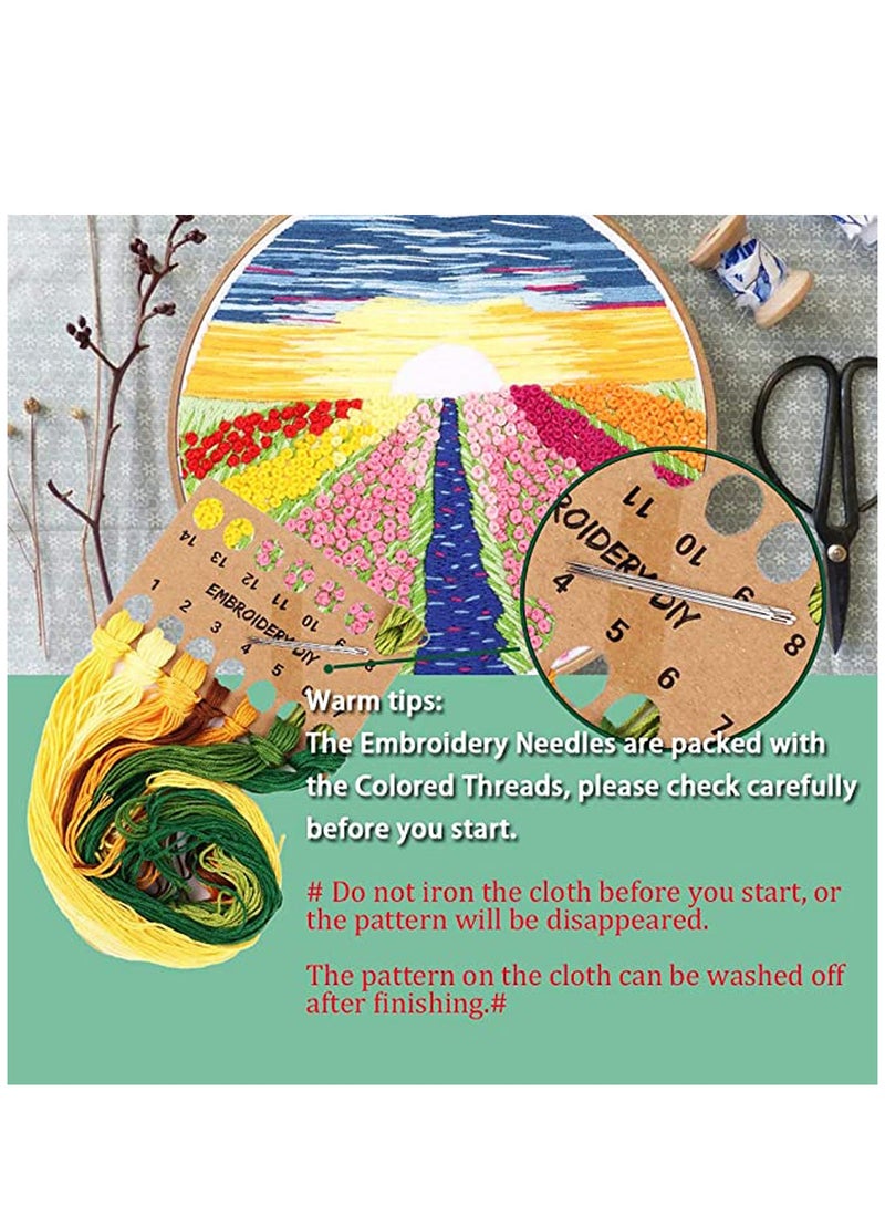 SYOSI Embroidery Starter Kit with Pattern and Instructions 3 Sets Cross Stitch Kit Include Embroidery Clothes with Plants Flowers Pattern 1 Embroidery Hoops Color Threads and Tools - Image 5