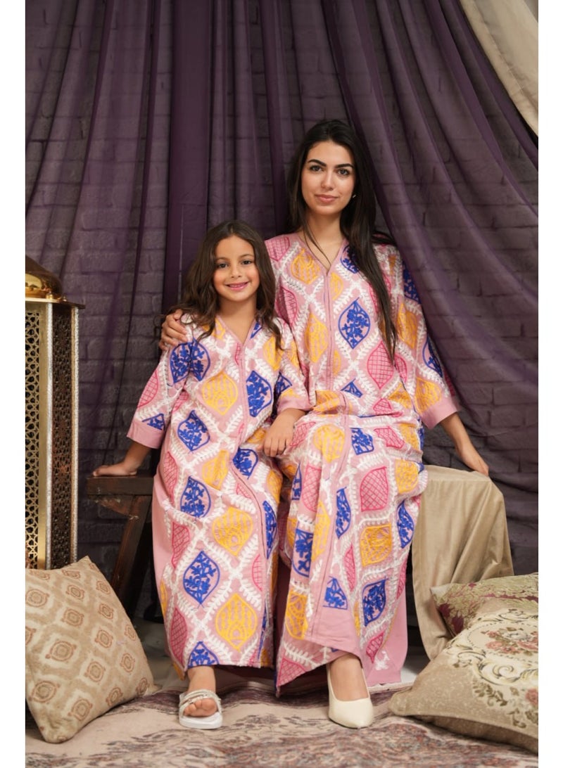 AFandina Mother and daughter jalabiya set with a harmonious design and luxurious patterns for an elegant family look SM-47 - Image 3