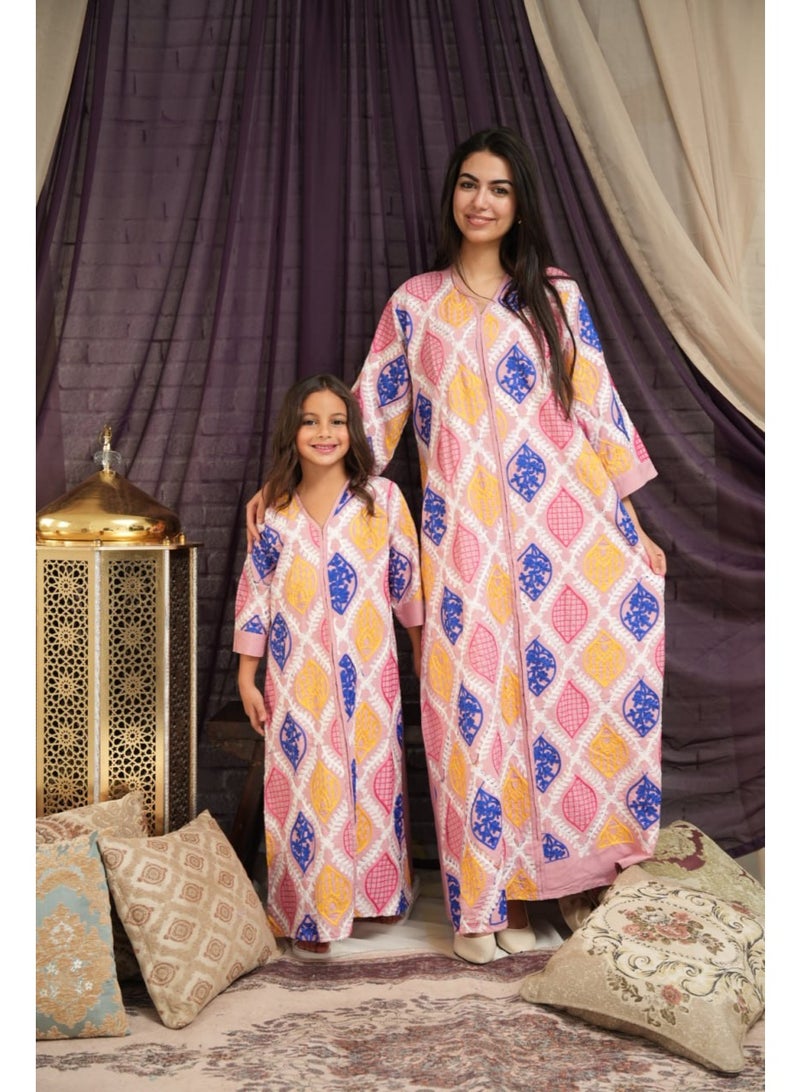 AFandina Mother and daughter jalabiya set with a harmonious design and luxurious patterns for an elegant family look SM-47 - Image 1