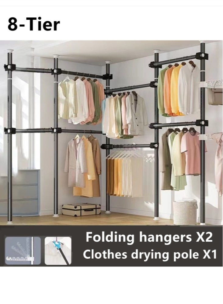 Kutis 8-Tier Retractable Coat Rack Super Load-Bearing Clothes Hanger Rack Stainless Steel Black - Image 1