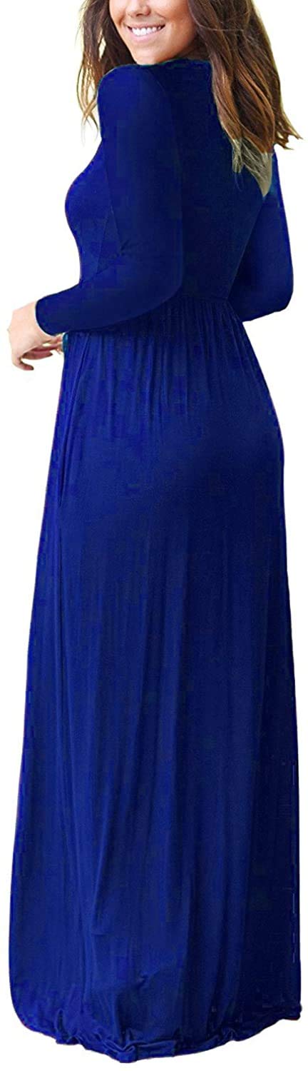AUSELILY Maxi Dress for Women Casual Long Sleeve Crewneck Empire Waist Long Dresses with Pockets 2026 Royal Blue S - Image 5