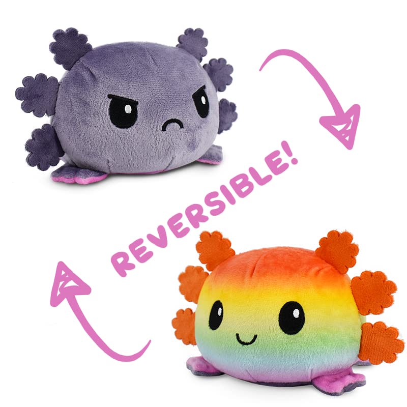 TeeTurtle - The Original Reversible Axolotl Plushie - Gray + Rainbow - Cute Sensory Fidget Stuffed Animals That Show Your Mood - Image 3
