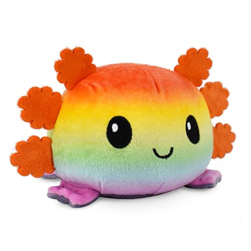 TeeTurtle - The Original Reversible Axolotl Plushie - Gray + Rainbow - Cute Sensory Fidget Stuffed Animals That Show Your Mood - Image 1