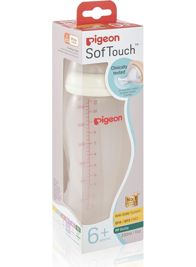 Pigeon Softouch Plus Neck Nursing Plastic Bottle 100% Silicone Nipple Bpa & Bps Free 330ml - Image 1