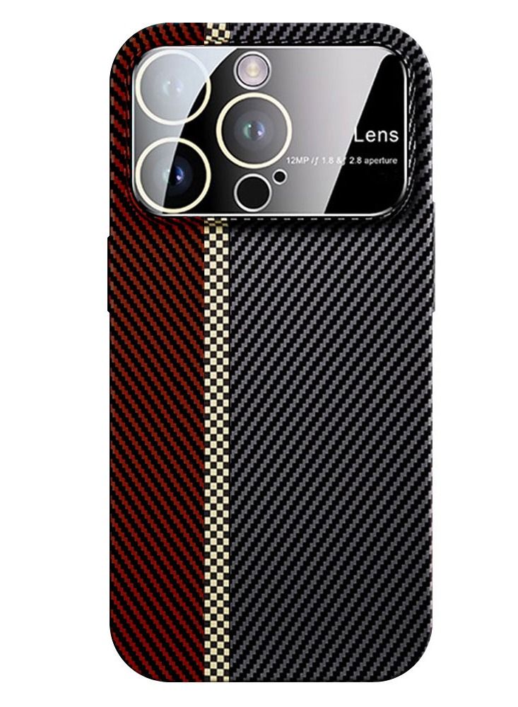 CATANES iPhone 14 Pro Max Carbon Case Large Window Camera Protection Unique Design Mixed Amazing Color Aramid Carbon Fiber Phone Case Red - Image 1