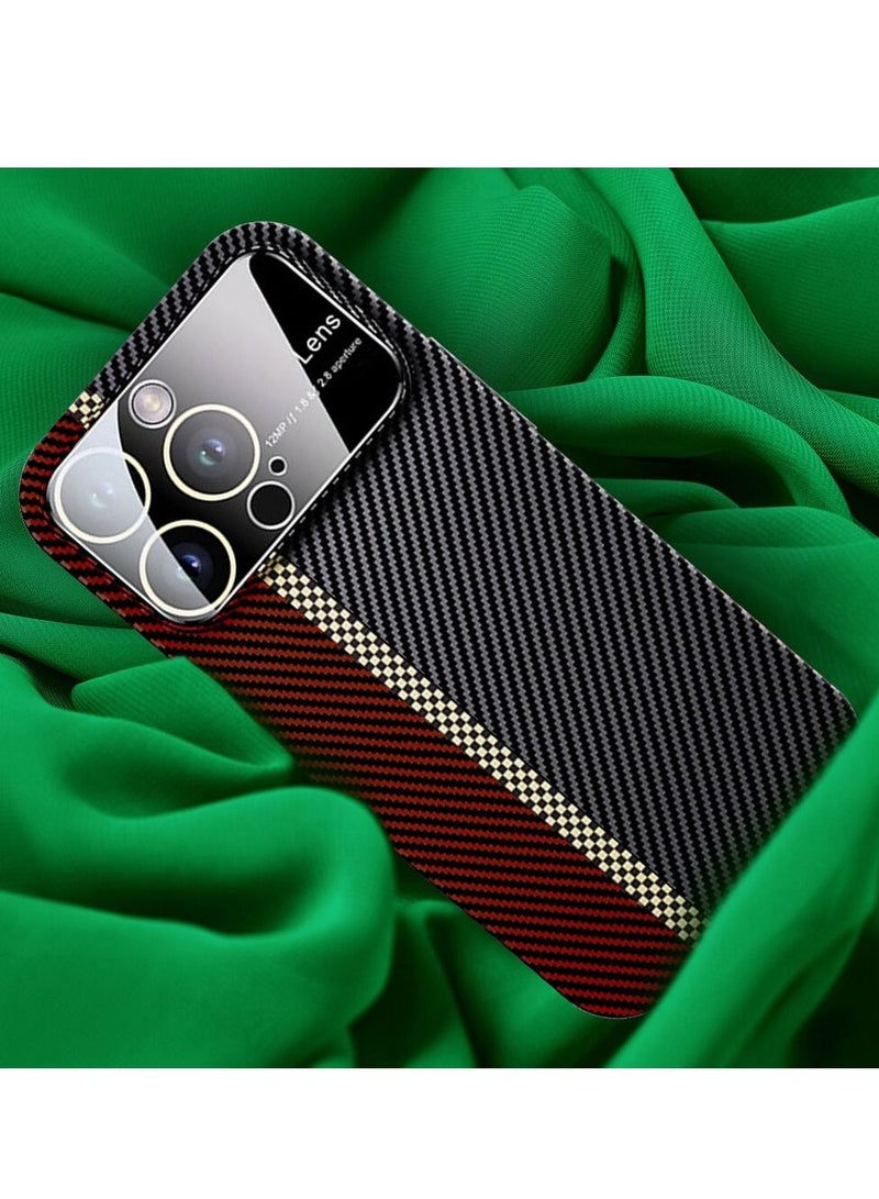 CATANES iPhone 14 Pro Max Carbon Case Large Window Camera Protection Unique Design Mixed Amazing Color Aramid Carbon Fiber Phone Case Red - Image 4