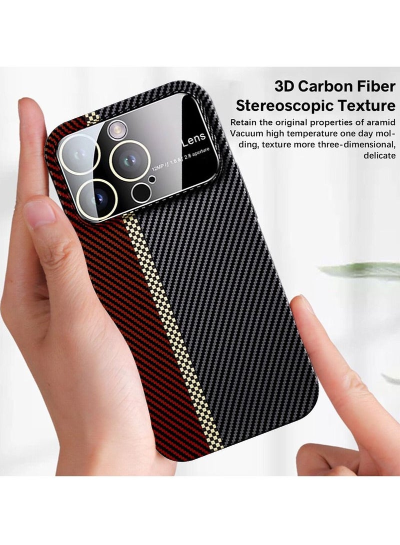 CATANES iPhone 14 Pro Max Carbon Case Large Window Camera Protection Unique Design Mixed Amazing Color Aramid Carbon Fiber Phone Case Red - Image 3