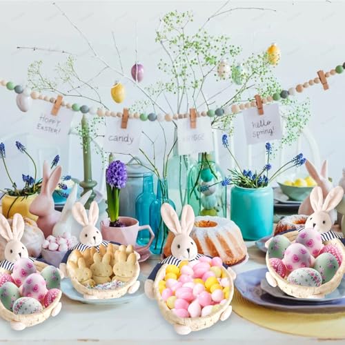 Ncozwo Easter Bunny Egg Storage Basket Rabbit Candy Cookies Woven Holder Basket Candy Bowl Candy Dish Chocolate Eggs Desserts Container Decorative Straw Woven Basket for Party Holiday Table Desk Decoration - Image 3