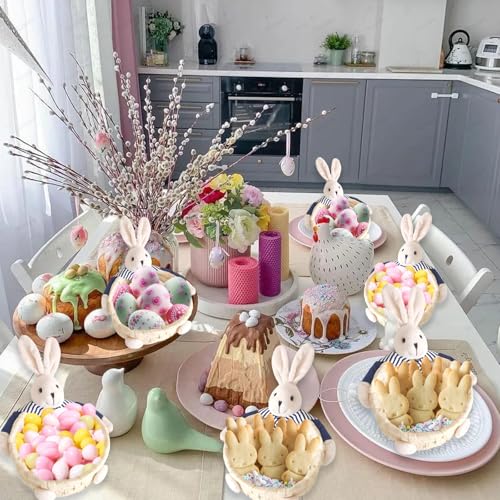 Ncozwo Easter Bunny Egg Storage Basket Rabbit Candy Cookies Woven Holder Basket Candy Bowl Candy Dish Chocolate Eggs Desserts Container Decorative Straw Woven Basket for Party Holiday Table Desk Decoration - Image 4