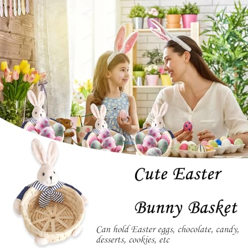 Ncozwo Easter Bunny Egg Storage Basket Rabbit Candy Cookies Woven Holder Basket Candy Bowl Candy Dish Chocolate Eggs Desserts Container Decorative Straw Woven Basket for Party Holiday Table Desk Decoration - Image 5