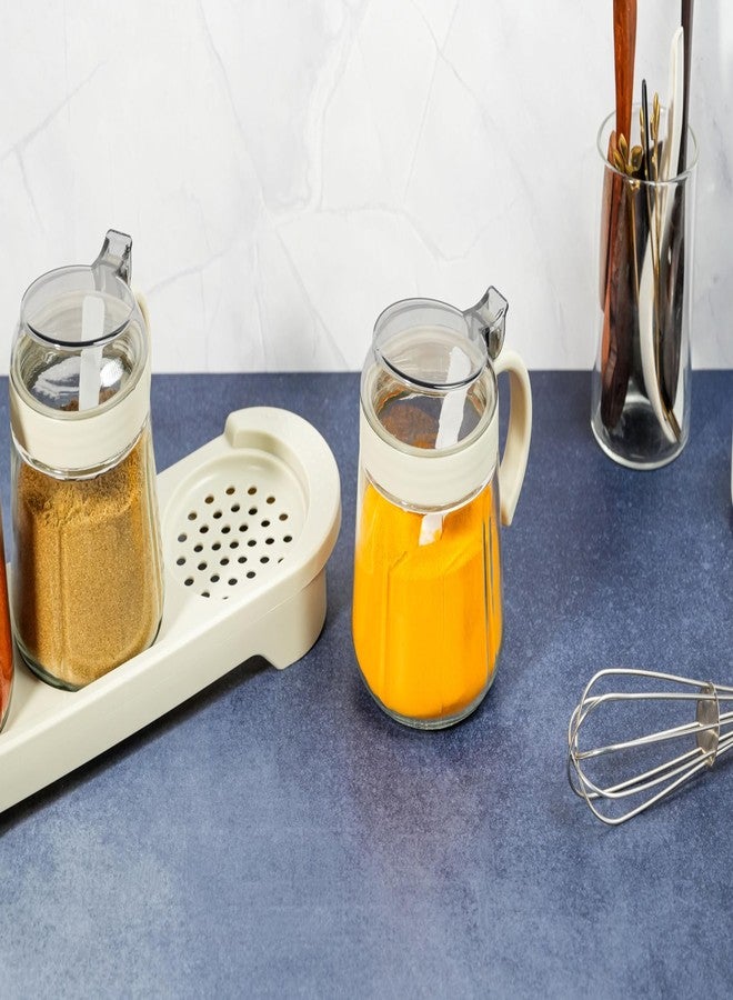 RAHAS 3 Pcs Set Condiment Jar with Tray Spoons, Kitchen Storage Container, Serving Dryfruit Spices, Sauces, Chutney, Masala, Mukhwas, Achar Masala Box Condiment Set - Transparent - Image 3