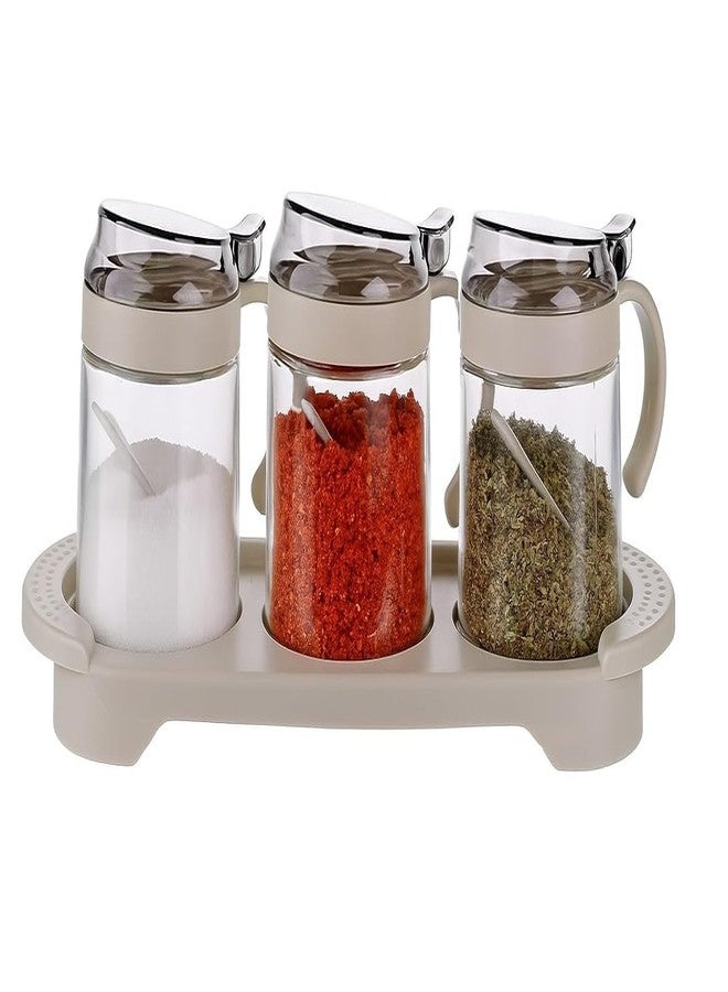 RAHAS 3 Pcs Set Condiment Jar with Tray Spoons, Kitchen Storage Container, Serving Dryfruit Spices, Sauces, Chutney, Masala, Mukhwas, Achar Masala Box Condiment Set - Transparent - Image 2