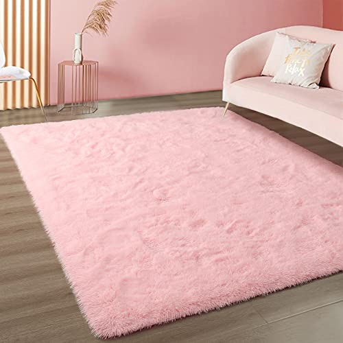 Merelax Pink Area Rugs for Living Room Bedroom Girls, 4x6 Soft Fluffy Fuzzy Shag Rug for Kids Room Bedside Rug, Indoor Floor Plush Cute Carpet for Baby, Nursery, Home Decor Aesthetic - Image 1