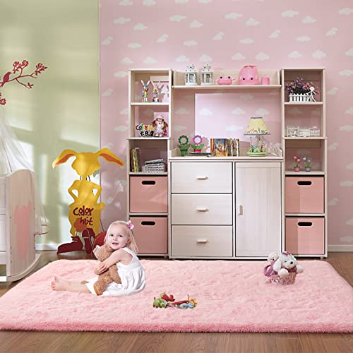 Merelax Pink Area Rugs for Living Room Bedroom Girls, 4x6 Soft Fluffy Fuzzy Shag Rug for Kids Room Bedside Rug, Indoor Floor Plush Cute Carpet for Baby, Nursery, Home Decor Aesthetic - Image 3