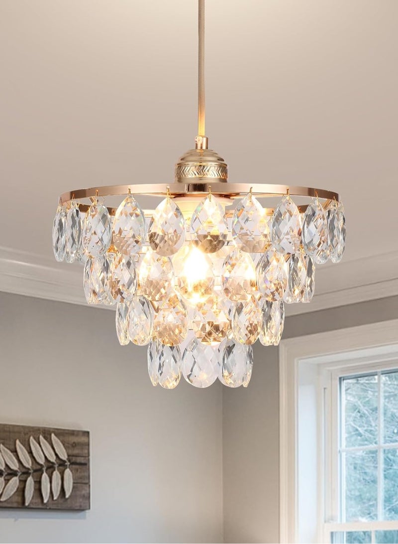 LOOPITYS Rose gold crystal pendant light mini crystal pendant light, (47.24 inches height adjustable, 30CM/11.8 inches diameter, E27 bulb base, excluding bulbs) modern pendant light, unique pendant light for corridors, bedrooms, and hallways - Image 1