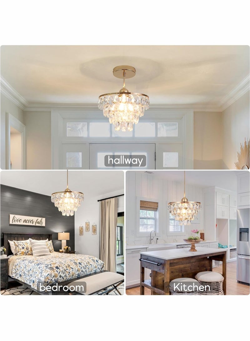 LOOPITYS Rose gold crystal pendant light mini crystal pendant light, (47.24 inches height adjustable, 30CM/11.8 inches diameter, E27 bulb base, excluding bulbs) modern pendant light, unique pendant light for corridors, bedrooms, and hallways - Image 2