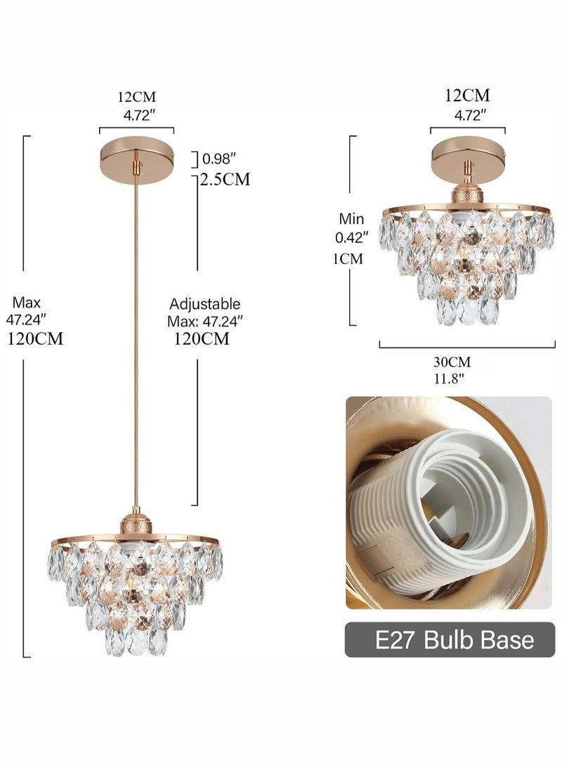 LOOPITYS Rose gold crystal pendant light mini crystal pendant light, (47.24 inches height adjustable, 30CM/11.8 inches diameter, E27 bulb base, excluding bulbs) modern pendant light, unique pendant light for corridors, bedrooms, and hallways - Image 5