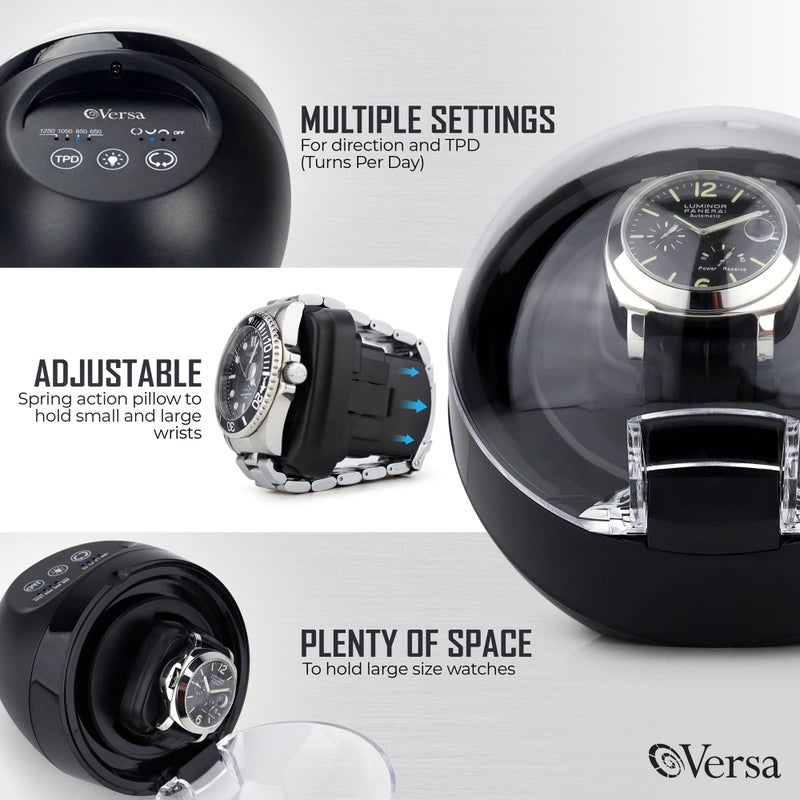 Versa حامل ساعة فيرسات للساعة الأوتوماتيكية - محرك مباشر، إعدادات زر اللمس، 12 إعداد، ضوء عرض، وسادة قابلة للتعديل، تصميم مدمج - حامل ساعة فردي لساعة رولكس - Image 3