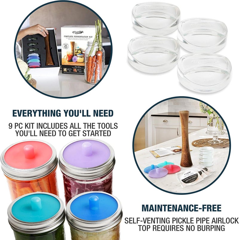 Masontops Complete Mason Jar Fermentation Kit - Pickle Kit, Sauerkraut Making Kit Kimchi Container - Fermentation Airlock Lids Wide Mouth Mason Jars - Image 3
