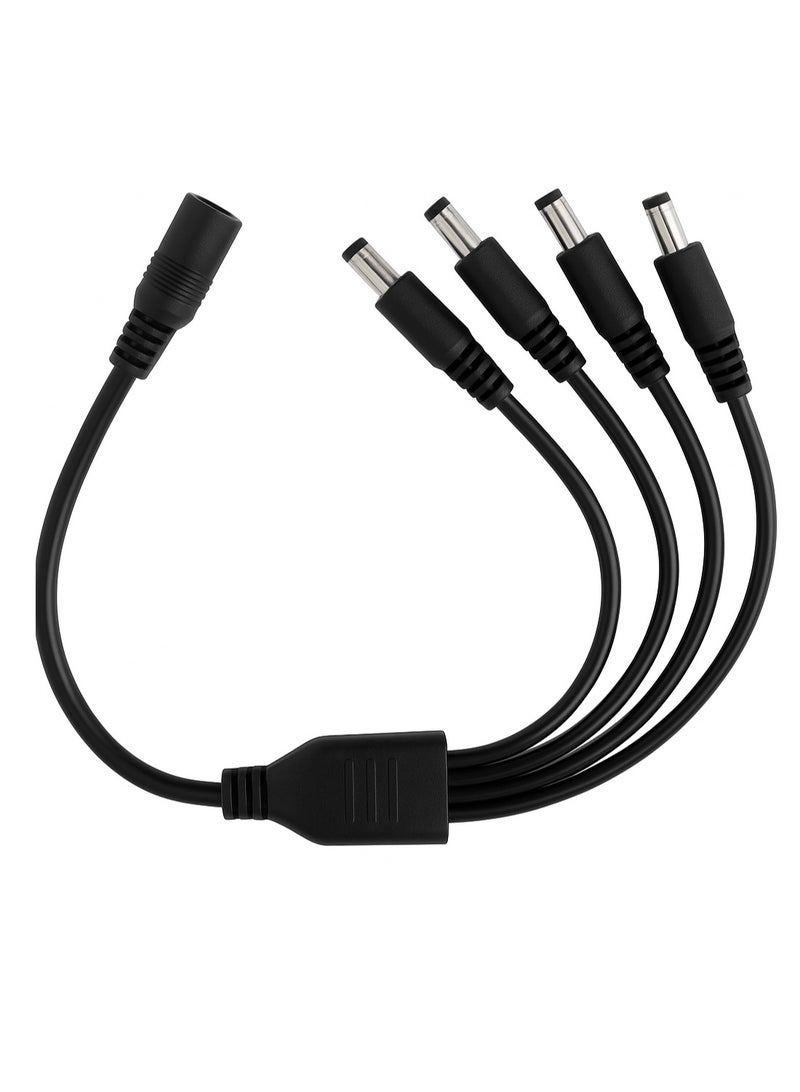 Beauenty 1 to 4 DC Power Splitter Cable – 5.5 x 2.1mm – 30cm – Female to Male – Black - Image 1