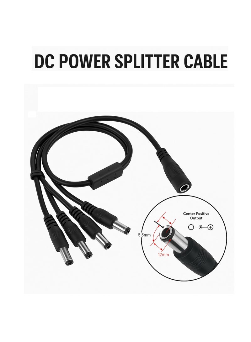 Beauenty 1 to 4 DC Power Splitter Cable – 5.5 x 2.1mm – 30cm – Female to Male – Black - Image 4
