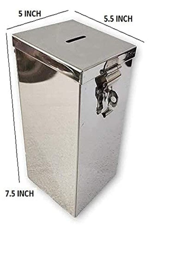 GvanyS® Coin Box/Piggy Bank/Gullak/Donation/Suggestion Box/Antique Coin Bank Box Money Organiser/Coin Money Bank Piggy Bank Money Bank Stainless Steel Body (7.5 Inch) Box(H- 7.5" W-5" L-5.5") - Image 2