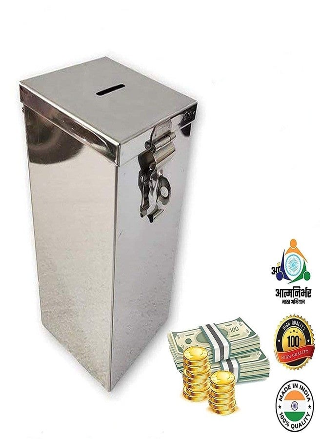 GvanyS® Coin Box/Piggy Bank/Gullak/Donation/Suggestion Box/Antique Coin Bank Box Money Organiser/Coin Money Bank Piggy Bank Money Bank Stainless Steel Body (7.5 Inch) Box(H- 7.5" W-5" L-5.5") - Image 3