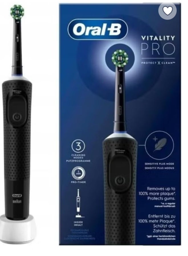 أورال بي فرشاة أسنان كهربائية قابلة لإعادة الشحن Oral B Vitality Pro برأس CrossAction، 3 أوضاع تنظيف، أسود - Image 2