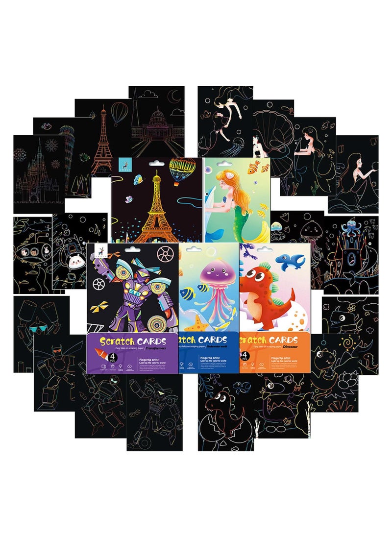 Excefore Scratch Paper Art Set for Kids, Rainbow Magic Paper Craft, Black Paper Scraper Note Paper, Doodle Pads Childrens Crafts, Black Scratch Off Art Crafts Supplies Coloring Kit 20 Pieces in Total  - Image 1