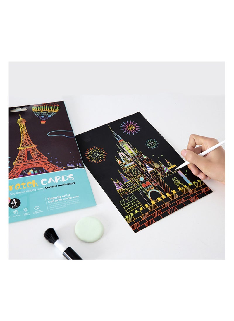 Excefore Scratch Paper Art Set for Kids, Rainbow Magic Paper Craft, Black Paper Scraper Note Paper, Doodle Pads Childrens Crafts, Black Scratch Off Art Crafts Supplies Coloring Kit 20 Pieces in Total  - Image 3