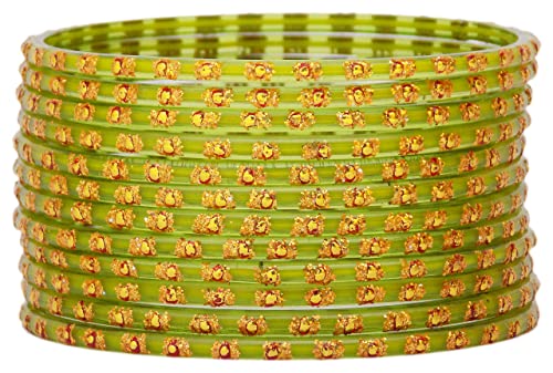 JD'Z COLLECTION Glass Bangles For Women, Indian Traditional Jewelry Glass Bangle Set for Ethnic Daily Wear, Bridal Bangles for Indian Marriage (Set of 12-2.4) - Light Green - Image 1