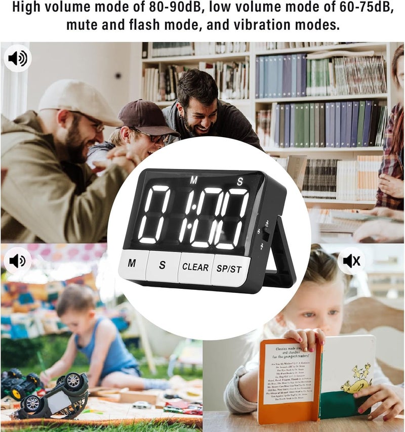 Digital Countdown Timer, 1s-9h59m Memory Function Timer, 4 Alert Modes for Kitchen Study Fitness, ABS Portable Time Management Tool - Image 2