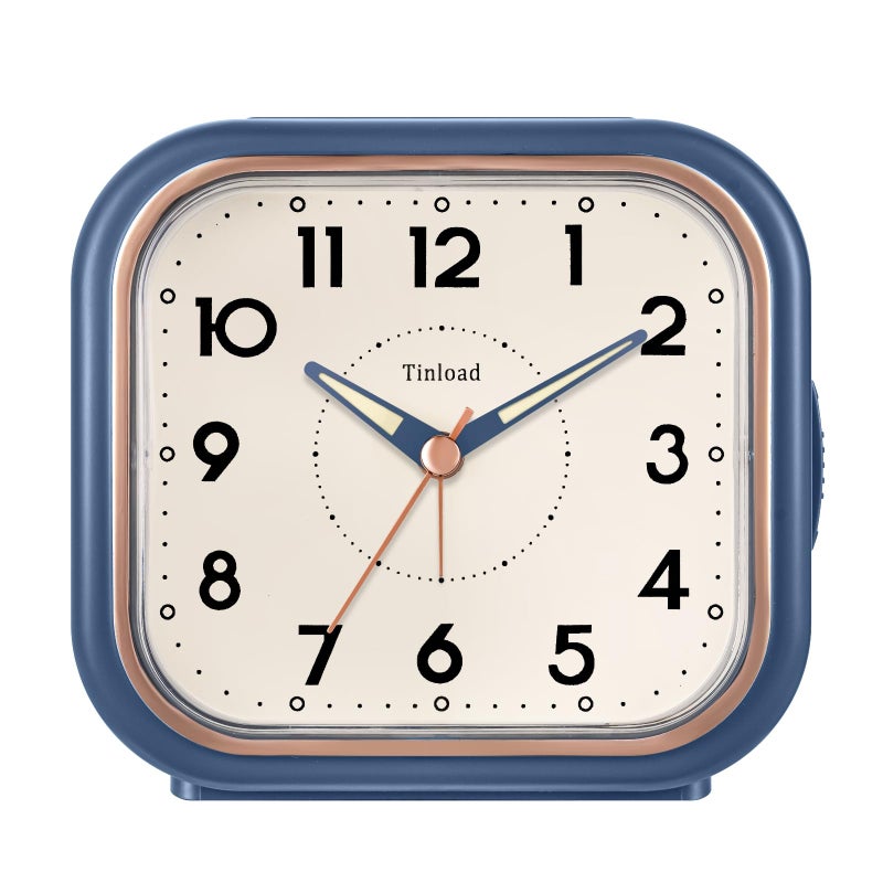 Tinload 4.5" Vintage Retro Analog Alarm Clock, Super Silent Non Ticking Clock with Manual Light, Snooze, Battery Operated, Simply Design, for Living Room, Bedroom, Bedside, Desk(Blue) - Image 1