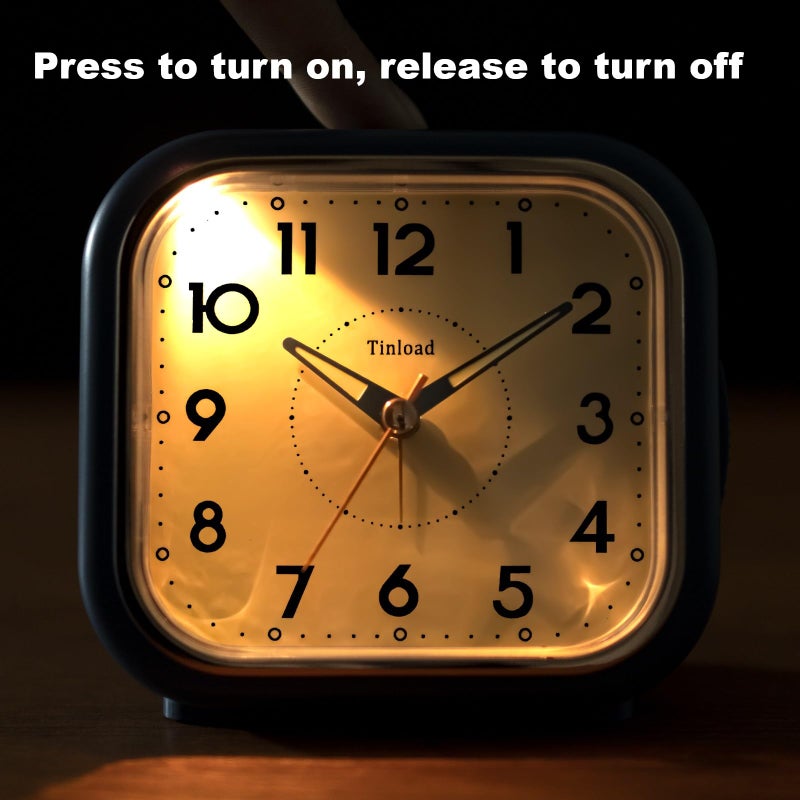Tinload 4.5" Vintage Retro Analog Alarm Clock, Super Silent Non Ticking Clock with Manual Light, Snooze, Battery Operated, Simply Design, for Living Room, Bedroom, Bedside, Desk(Blue) - Image 3