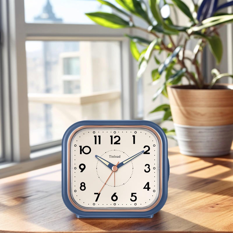 Tinload 4.5" Vintage Retro Analog Alarm Clock, Super Silent Non Ticking Clock with Manual Light, Snooze, Battery Operated, Simply Design, for Living Room, Bedroom, Bedside, Desk(Blue) - Image 5