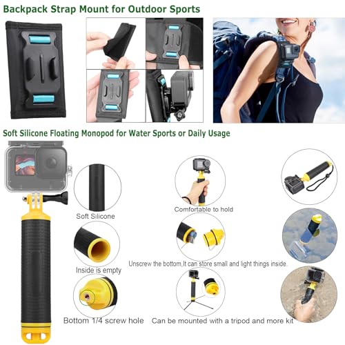 Gurmoir Accessory Kit with Waterproof Case for Go Pro Hero 13 12 11 10 9 Black. Underwater Diving Housing Floating Hand Grip Screen Protector Bundle Pack for GoPro 13 12 11 10 9 Camera(DT13) - Image 3