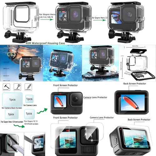 Gurmoir Accessory Kit with Waterproof Case for Go Pro Hero 13 12 11 10 9 Black. Underwater Diving Housing Floating Hand Grip Screen Protector Bundle Pack for GoPro 13 12 11 10 9 Camera(DT13) - Image 2
