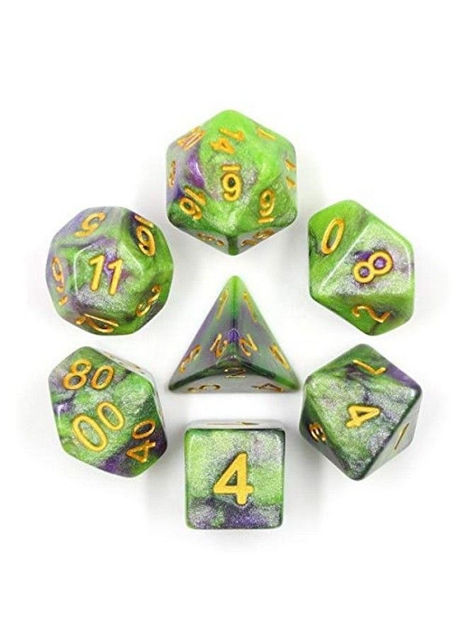 HD DICE Hd Polyhedral Dice Sets D&D Dice For Dungeon And Dragons Rpg Role Playing Games Mtg Pathfinder Table Top Games 7 Dice Set (Purple+Green ) Galaxy Dice Set  - Image 1