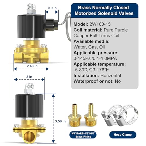 TAILONZ PNEUMATIC 1/2 Inch NPT DC12V Brass Electric Solenoid Valve 2W160-15 Normally Closed Water, Air, Diesel - Image 2