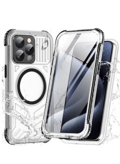 Case for iPhone 15 Pro Max IP68 Waterproof Cover, 360° Full Body Shockproof Protection Case, Slim Thin Yellowing Resistant Scratch-Resistant Back Magnetic Phone Cover for 15 Pro Max, Clear Black