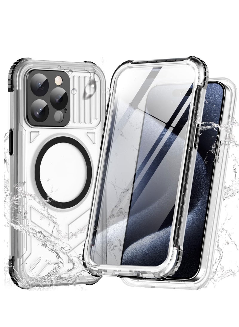 SYOSI - Case for iPhone 15 Pro Max IP68 Waterproof Cover, 360° Full Body Shockproof Protection Case, Slim Thin Yellowing Resistant Scratch-Resistant Back Magnetic Phone Cover for 15 Pro Max, Clear Black - Image 1