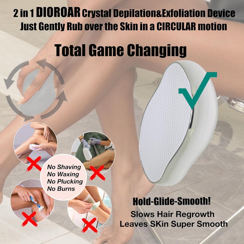DIOROAR ممحاة الشعر الكريستالية، ��محاة الشعر الكريستالية المطورة، جهاز إزالة الشعر بالنانو الزجاجي الفيزيائي، مزيل الشعر ومقشر غير مؤلم للحصول على بشرة ناعمة حريرية سريعة (فضي) - Image 5