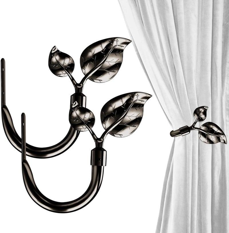 HIKMLK Leaf Shaped Curtain Tieback Holdbacks 2pcs, Handmade Metal Curtain Side Holders for Wall, Curtain Hook Pull Backs for Drapes Window Decoration - Image 1