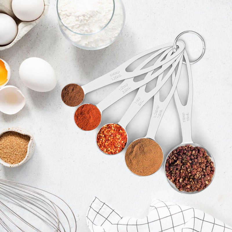 Aovchei 5pcs Measuring Spoon Set, Heavy Duty Stainless Steel Measuring Cups for Cooking Baking, Tablespoon Teaspoon for Dry or Liquid Ingredients, Fits in Spice Jar, 1/4 1/2 1 tsp, 1/2 1 tbsp - Image 4