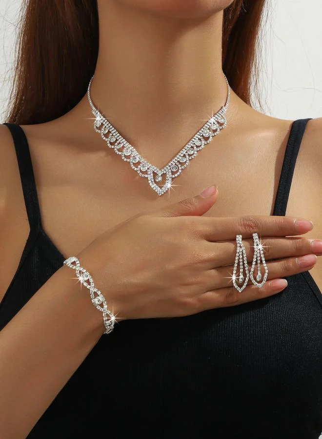 تايك تو مجموعة من قلادة وسوار وأقراط مرصعة بأحجار الراين