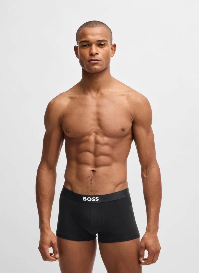 BOSS Three-pack of stretch-cotton trunks with logo waistbands