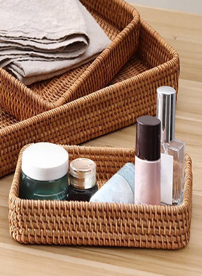Loyanger Rattan Bathroom Vanity Tray, Toilet Tank Basket, Bathroom Decor Box, Long Narrow Guest Towel Holder for Vanity, Countertop, Bathroom, Kitchen and Cabinet Storage(Color:Wood) - Image 4