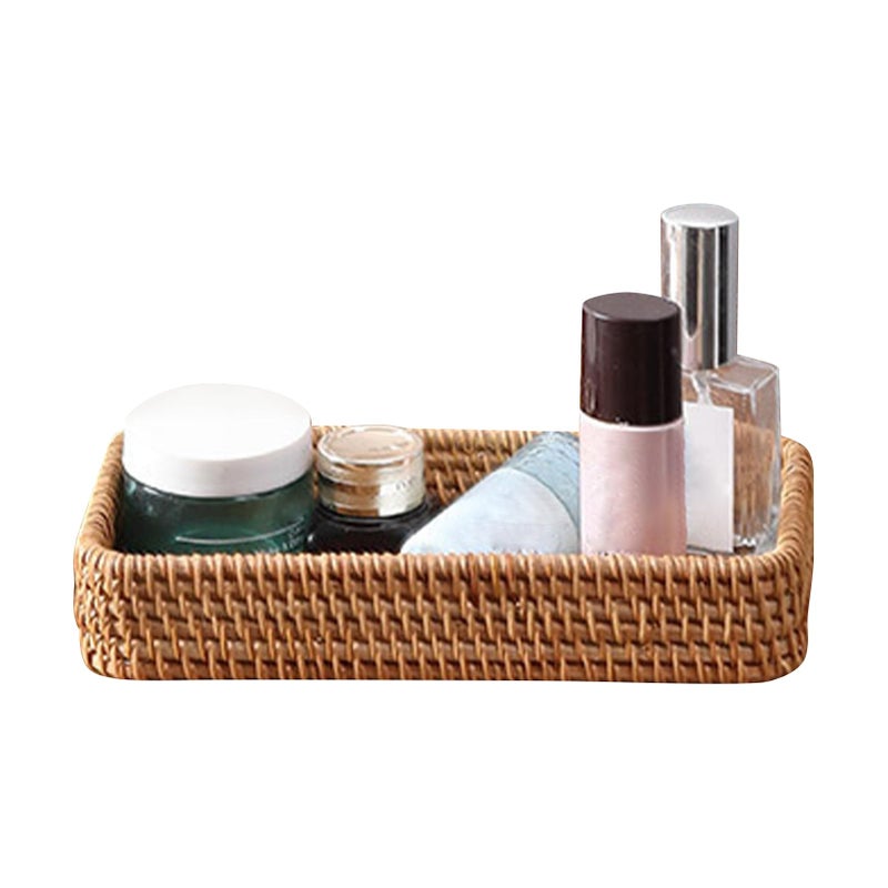 Loyanger Rattan Bathroom Vanity Tray, Toilet Tank Basket, Bathroom Decor Box, Long Narrow Guest Towel Holder for Vanity, Countertop, Bathroom, Kitchen and Cabinet Storage(Color:Wood) - Image 1