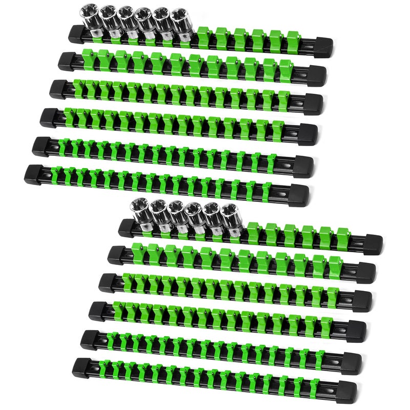 Reniteco Socket Organizer Drive ABS Tools Green Socket Holder Premium Quality 12 Pieces Socket Holders Kit 14Inch x 64 Clips 38Inch x 60 Clips 12Inch x 48 Clips12PCGreen